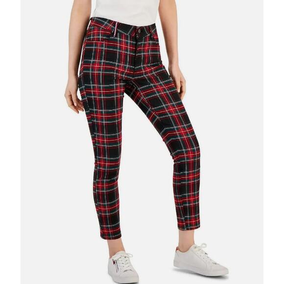 TOMMY HILFIGER Tribeca Ankle Pants Size 18 Red Green Plaid Patterned Skinny NWT - Picture 1 of 11
